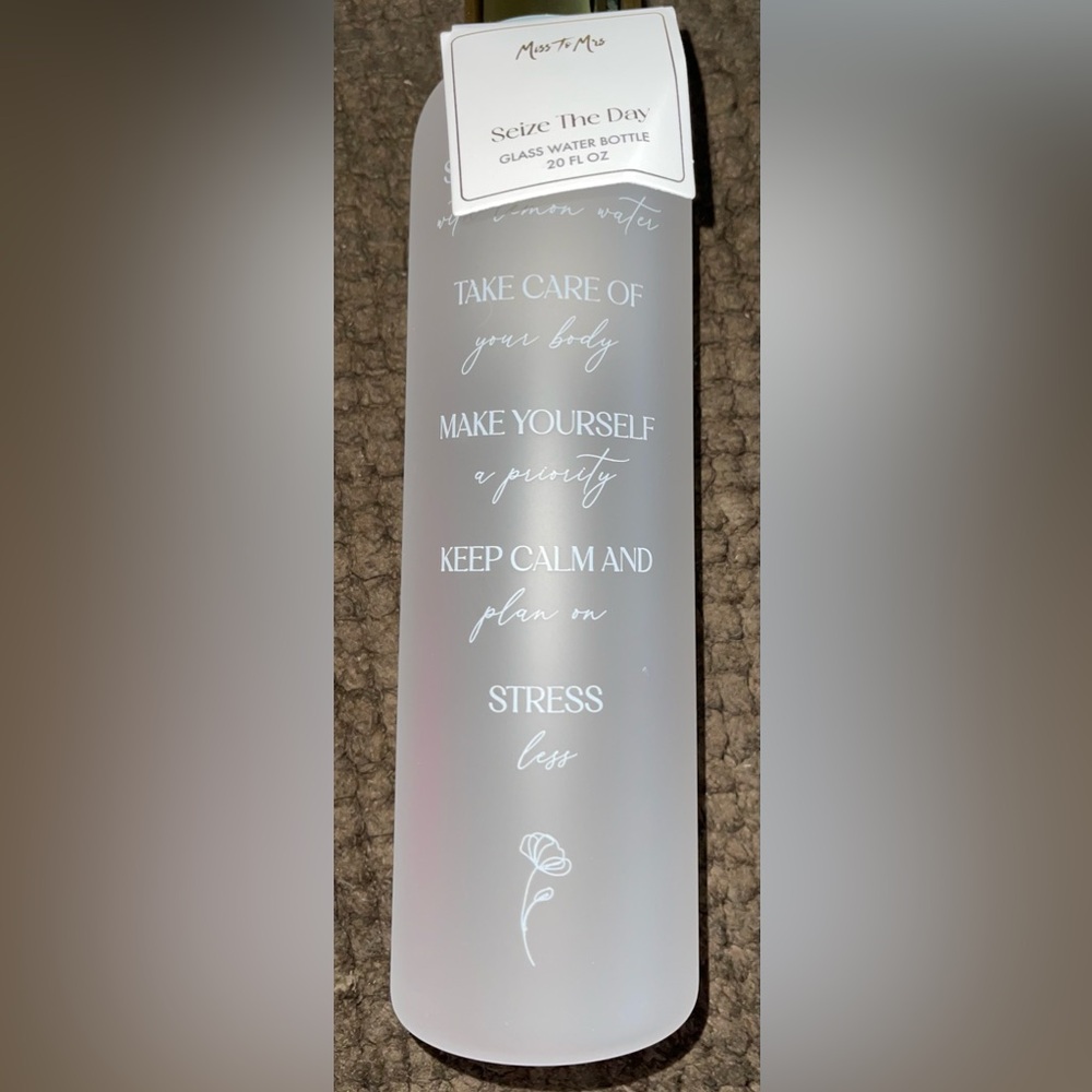 Glass motivational water bottle